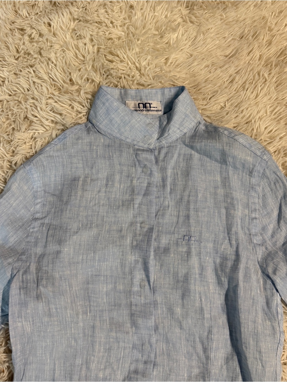 Womens XS Blue Linen Alessandro Albanese Long Sleeve Horseback Riding Show Shirt - Picture 2 of 5